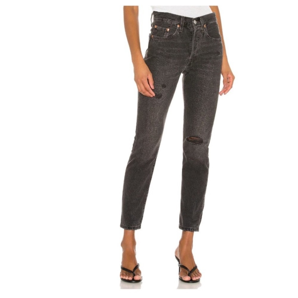 VTG 1997 Levi’s 501s High Rise Skinny Jeans Classic Distressed Black Wash Denim